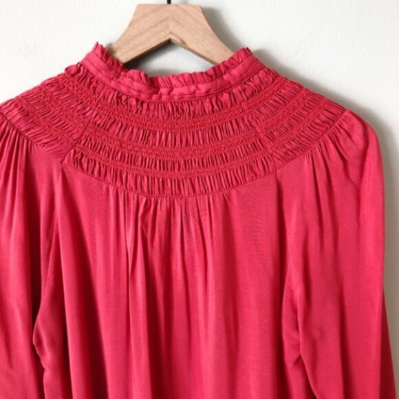 Women's Anthropologie Odille Red Peasant Shirt with Ruffles and Drawstring - Picture 4 of 5